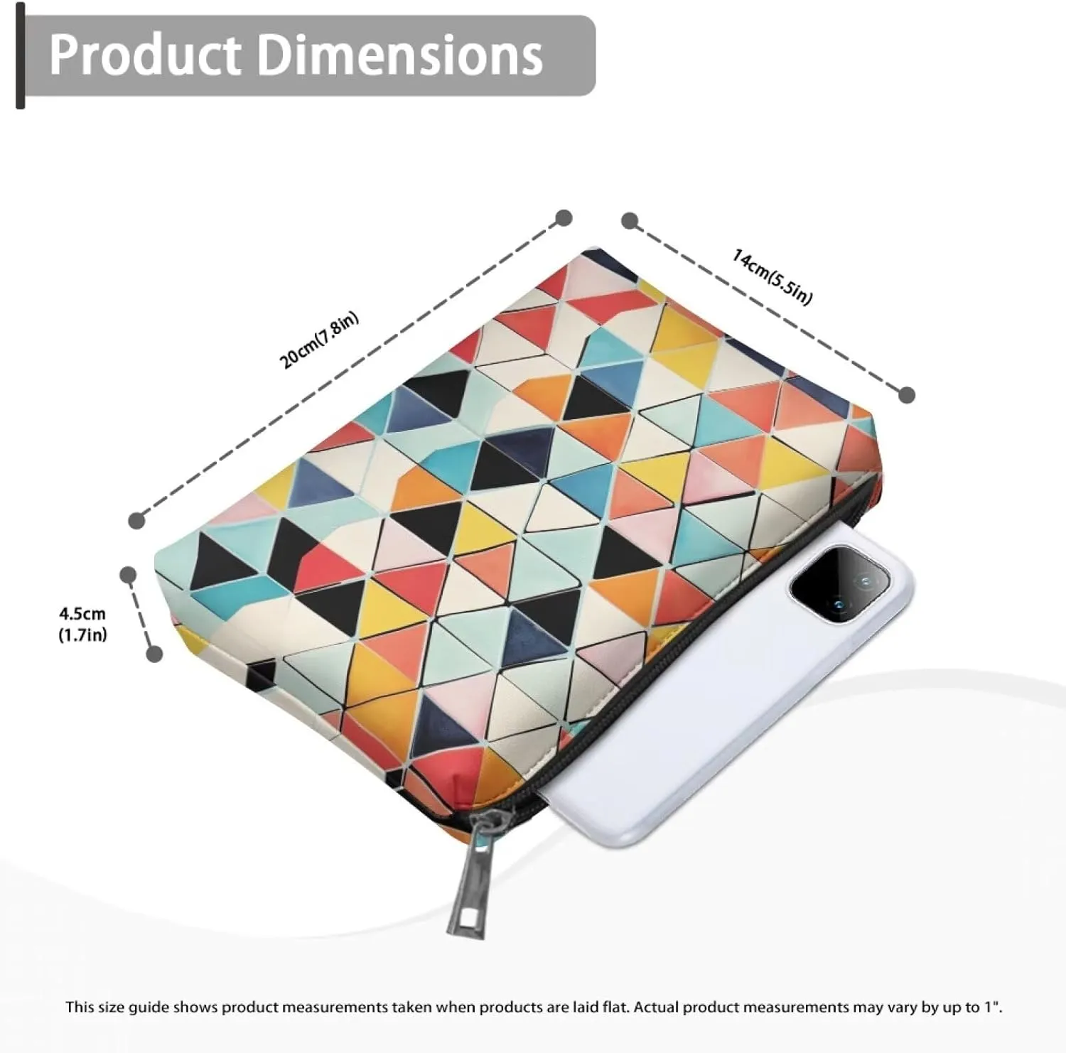 Geometric Lattice Customizable Travel Makeup Bag Slim PU Leather Makeup Bag for Purse (Fits 8  Essentials) | Personalized Makeup Bag for Moms Teens Professionals