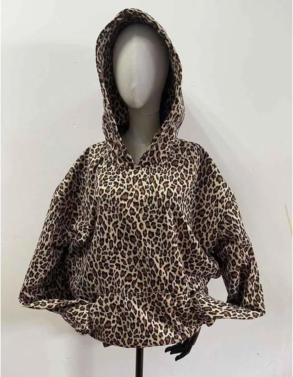 GGOOB Oversized Leopard Print Hoodie Y2k Cheetah Graphic Pullover Hooded Sweatshirt 2000s Streetwear