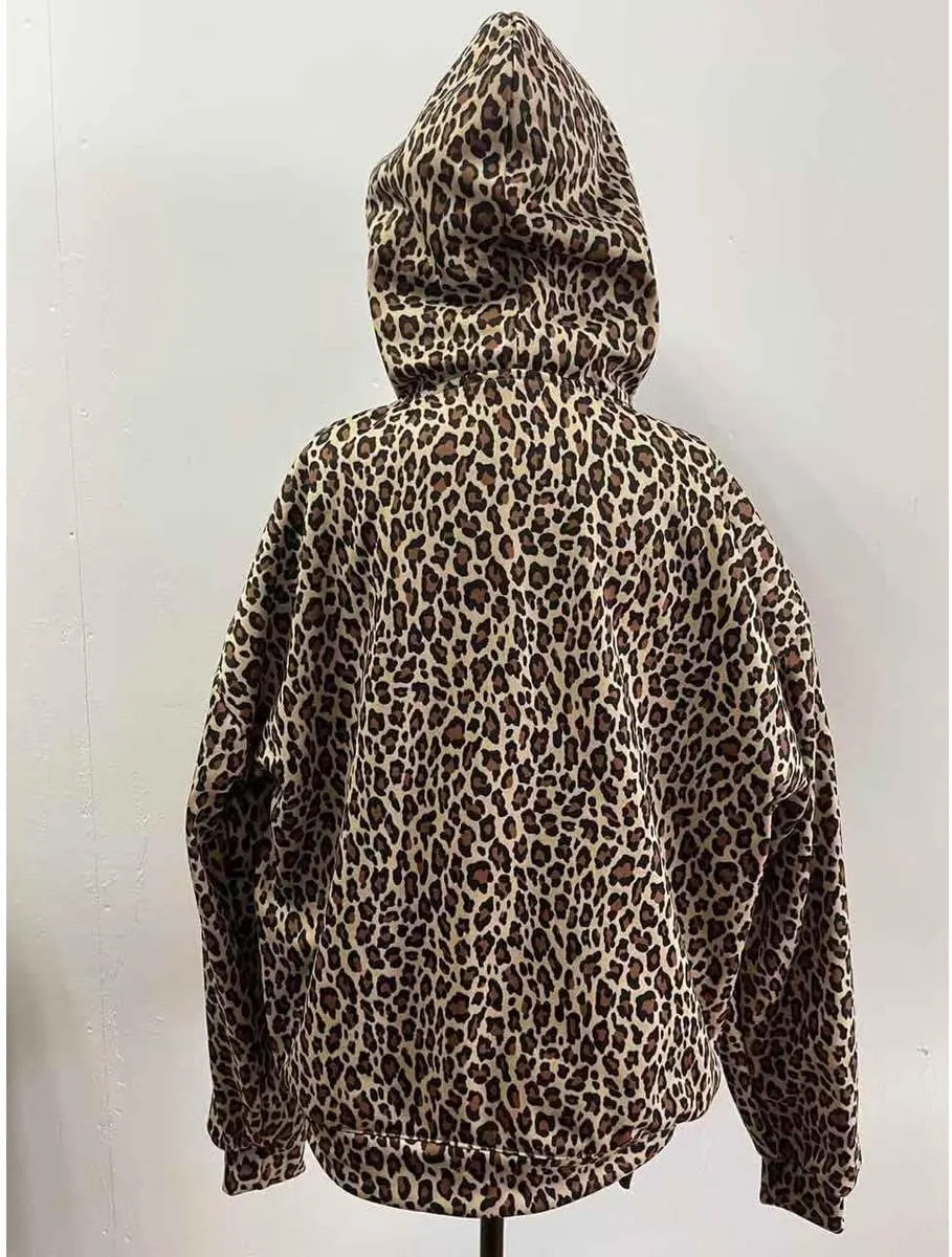 GGOOB Oversized Leopard Print Hoodie Y2k Cheetah Graphic Pullover Hooded Sweatshirt 2000s Streetwear