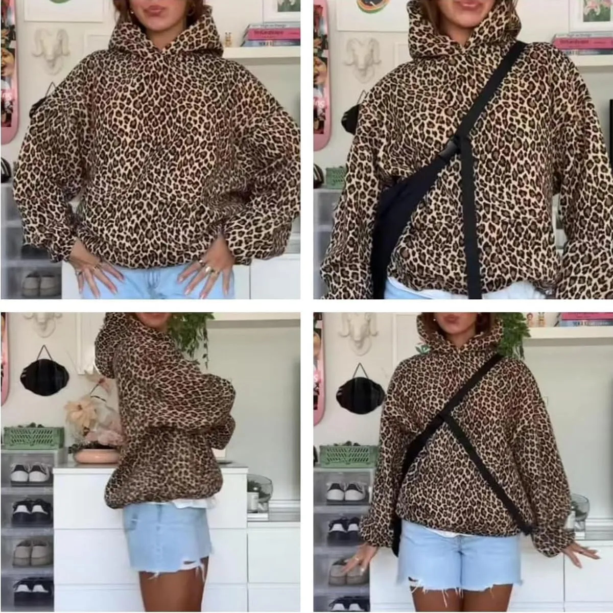 GGOOB Oversized Leopard Print Hoodie Y2k Cheetah Graphic Pullover Hooded Sweatshirt 2000s Streetwear