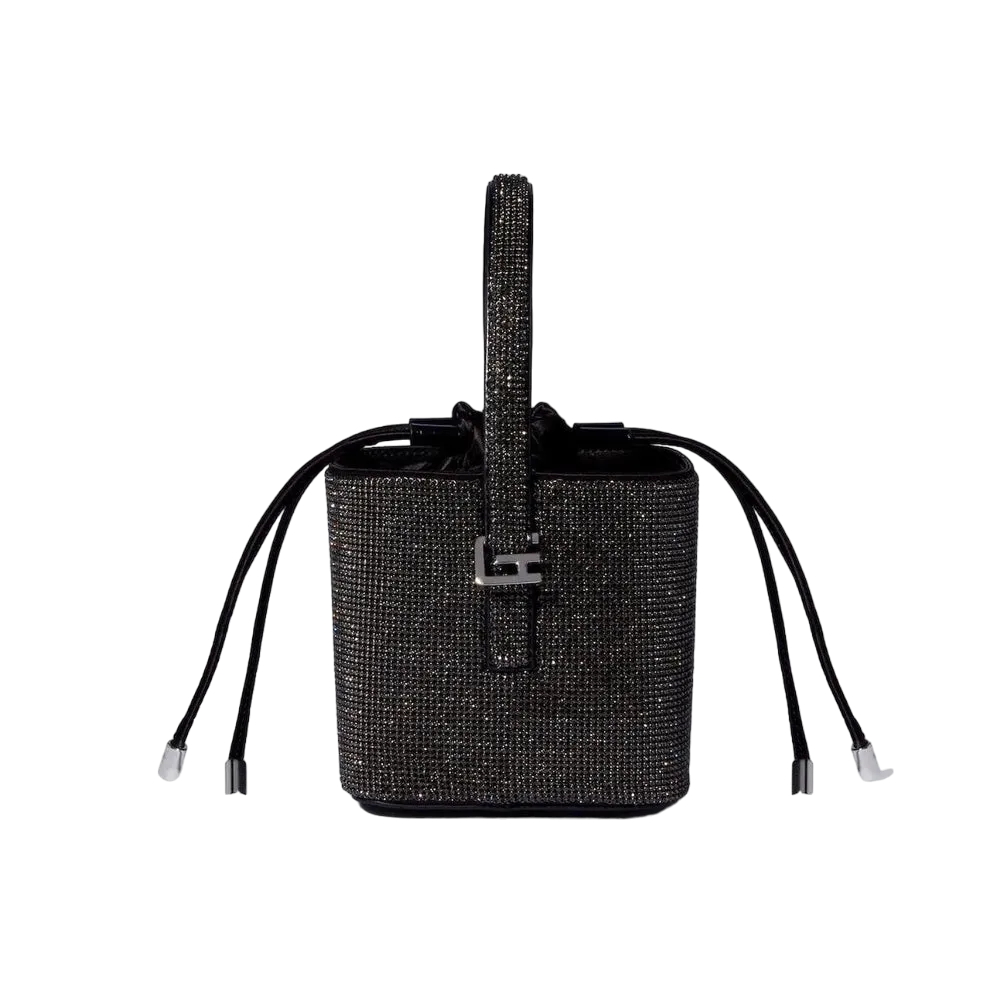 GIARIT Black Crystal Embellished Le Caree Box Bag