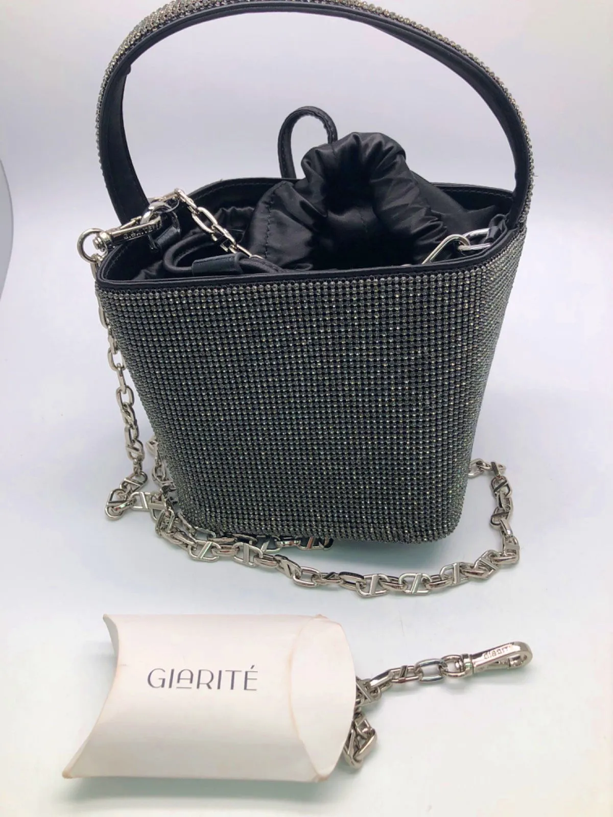 GIARIT Black Crystal Embellished Le Caree Box Bag
