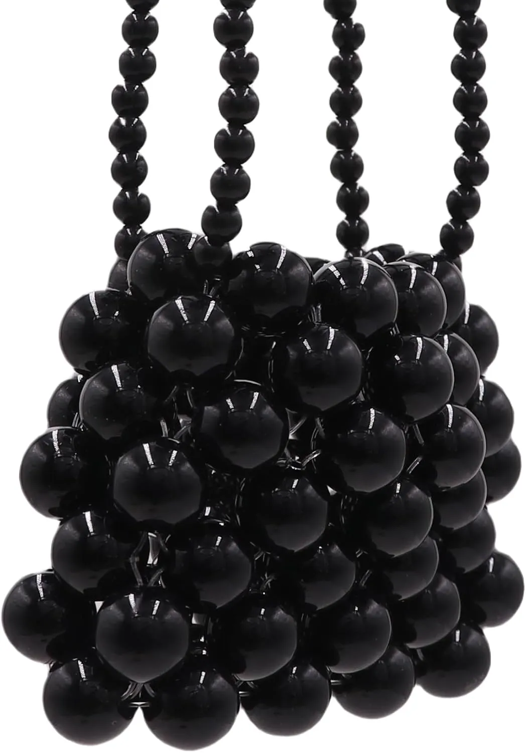 Girls Mini Pearl Purse Clutch Evening Handbag Shoulder Beaded Purse for Women Prom Wedding Coin bag 2 Pearl Straps Black