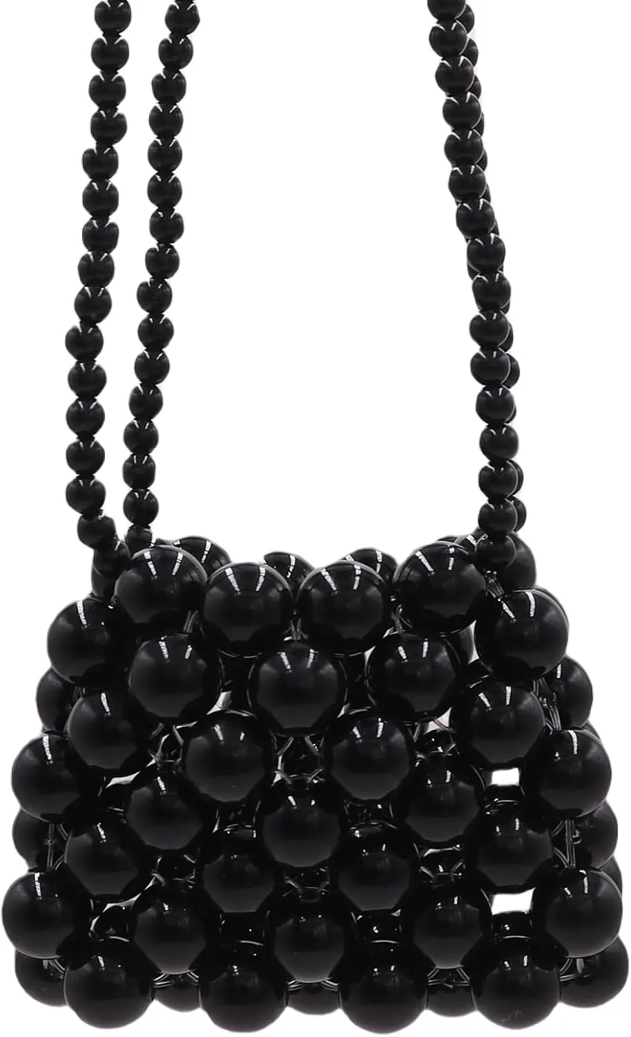 Girls Mini Pearl Purse Clutch Evening Handbag Shoulder Beaded Purse for Women Prom Wedding Coin bag 2 Pearl Straps Black