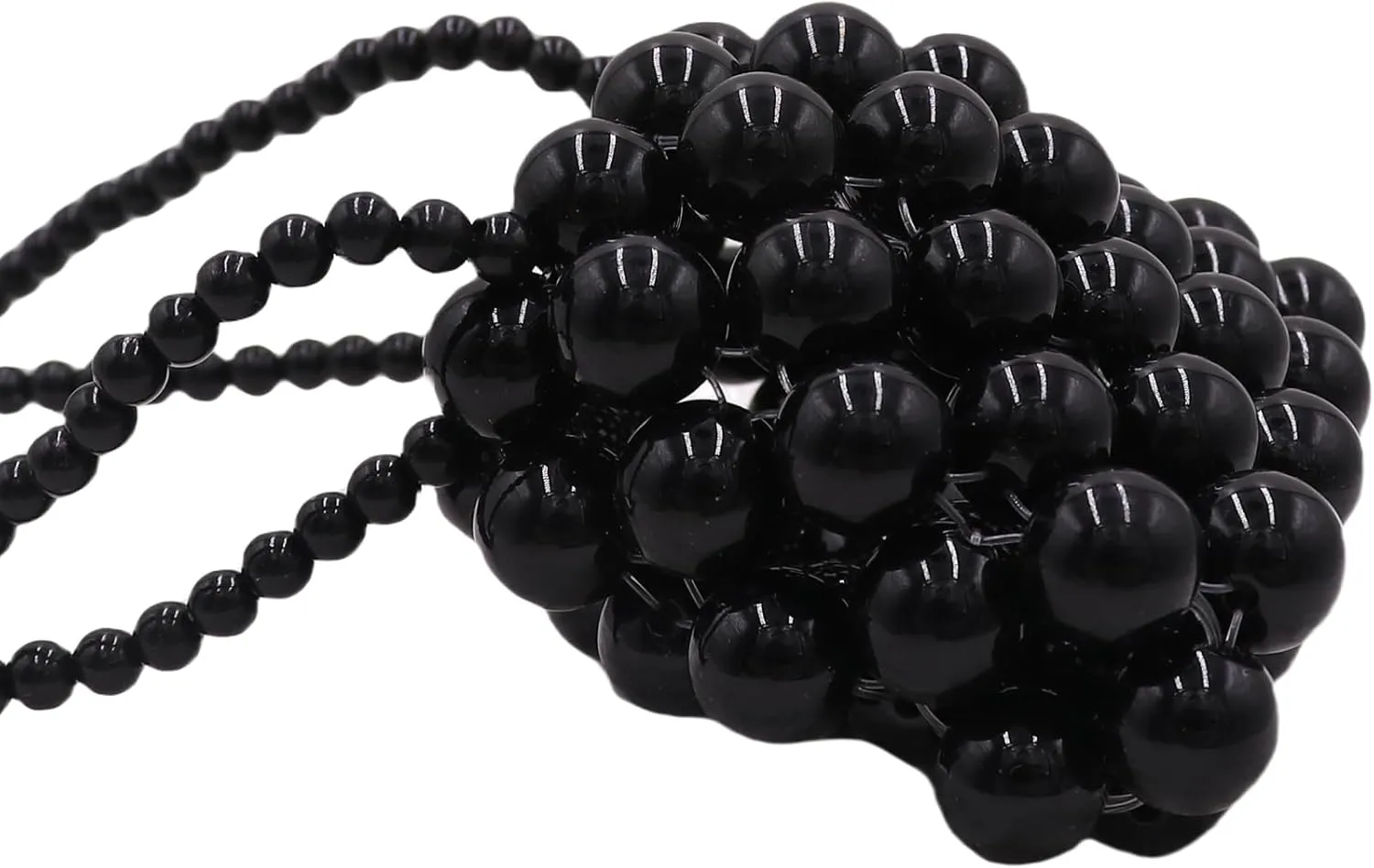 Girls Mini Pearl Purse Clutch Evening Handbag Shoulder Beaded Purse for Women Prom Wedding Coin bag 2 Pearl Straps Black