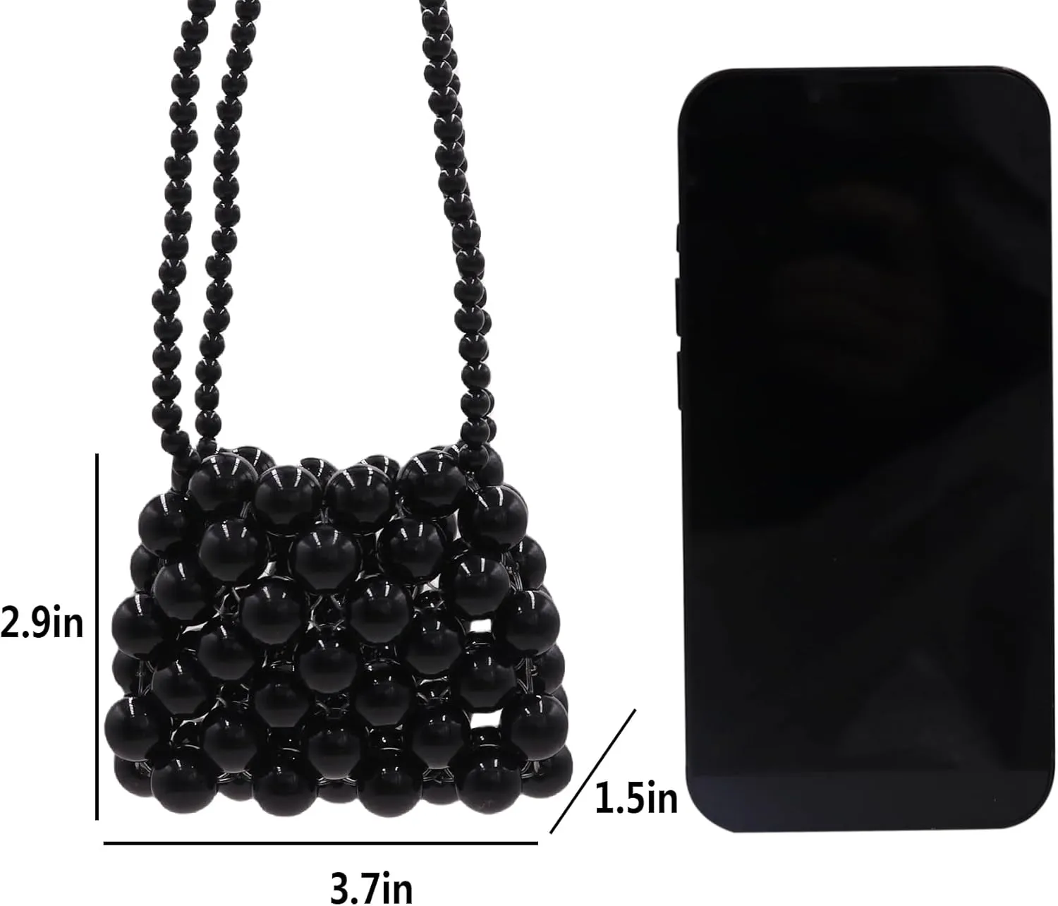 Girls Mini Pearl Purse Clutch Evening Handbag Shoulder Beaded Purse for Women Prom Wedding Coin bag 2 Pearl Straps Black