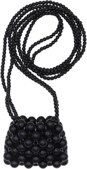 Girls Mini Pearl Purse Clutch Evening Handbag Shoulder Beaded Purse for Women Prom Wedding Coin bag 2 Pearl Straps Black