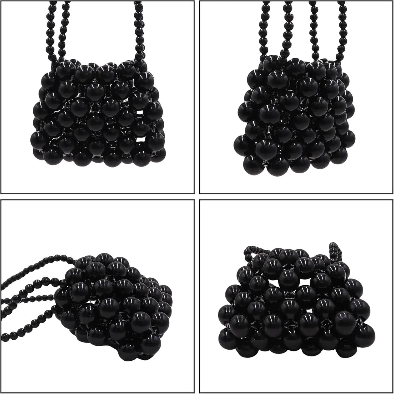Girls Mini Pearl Purse Clutch Evening Handbag Shoulder Beaded Purse for Women Prom Wedding Coin bag 2 Pearl Straps Black
