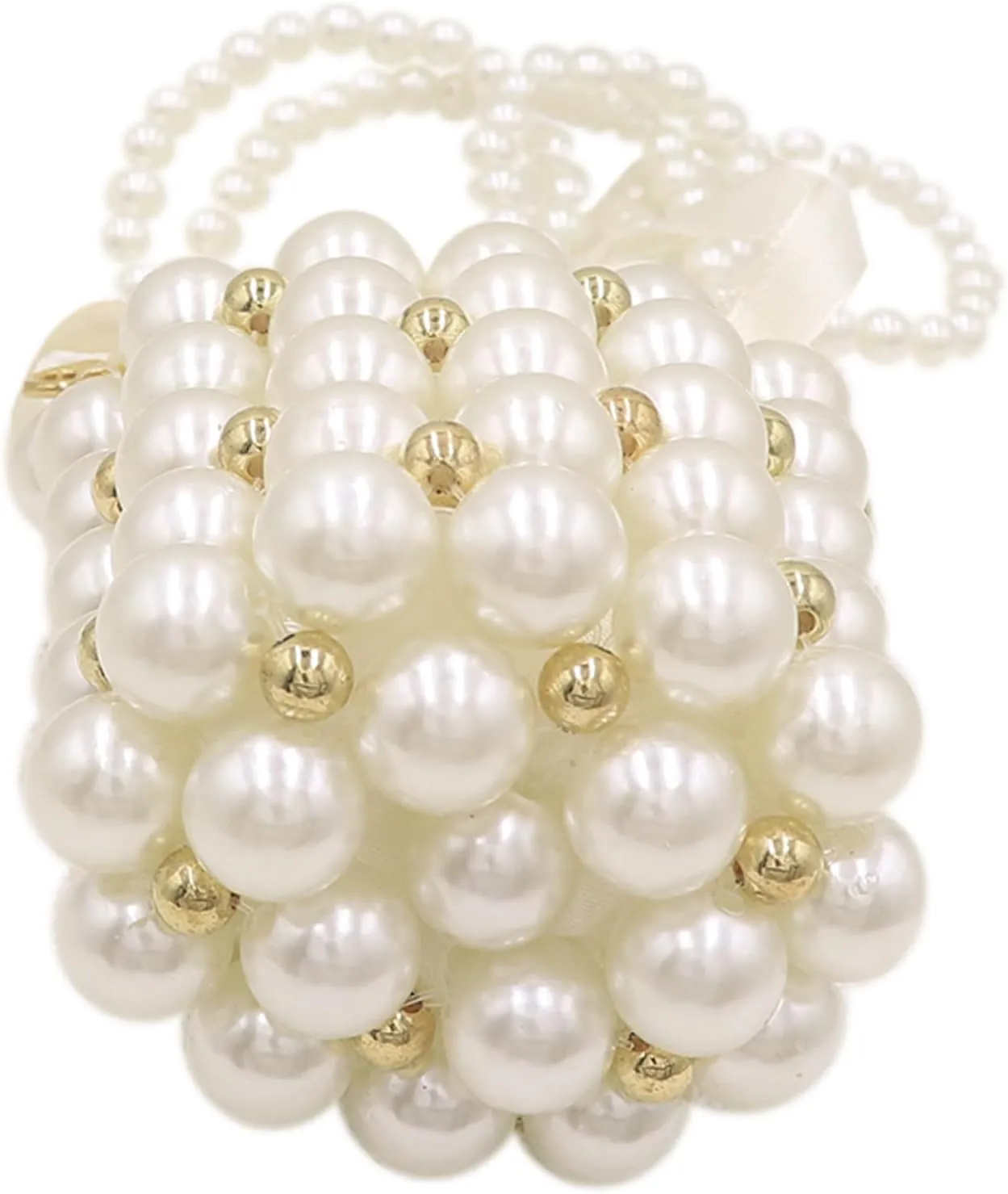 Girls Mini Pearl Purse Clutch Women Beaded Shoulder Bucket Handbag White Pearl Decoration Evening Bags with Inner Bag,4#