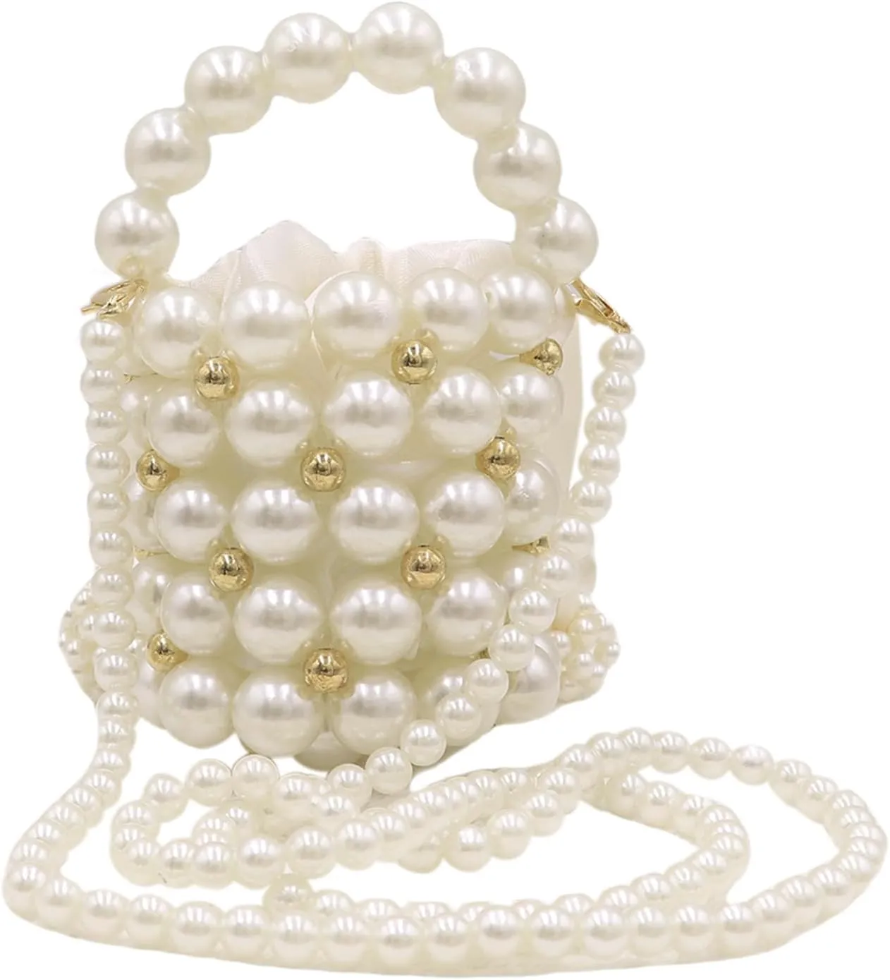 Girls Mini Pearl Purse Clutch Women Beaded Shoulder Bucket Handbag White Pearl Decoration Evening Bags with Inner Bag,4#