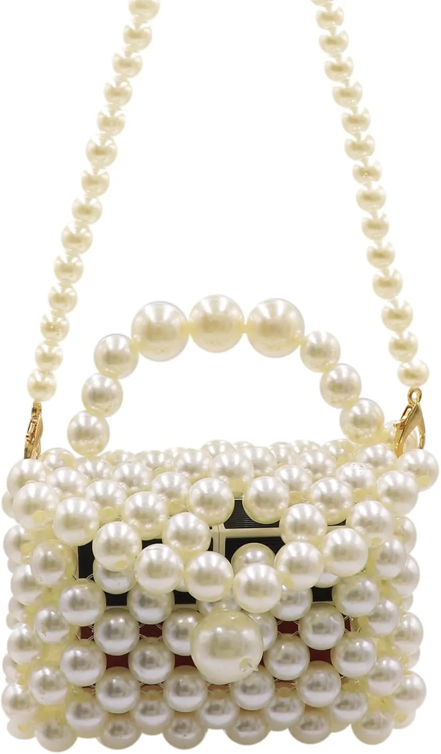 Girls Mini Pearl Purse Shoulder Clutch Evening Beaded Handbag for Women Party Wedding,Pearls Flap Handle Message Bag 1#
