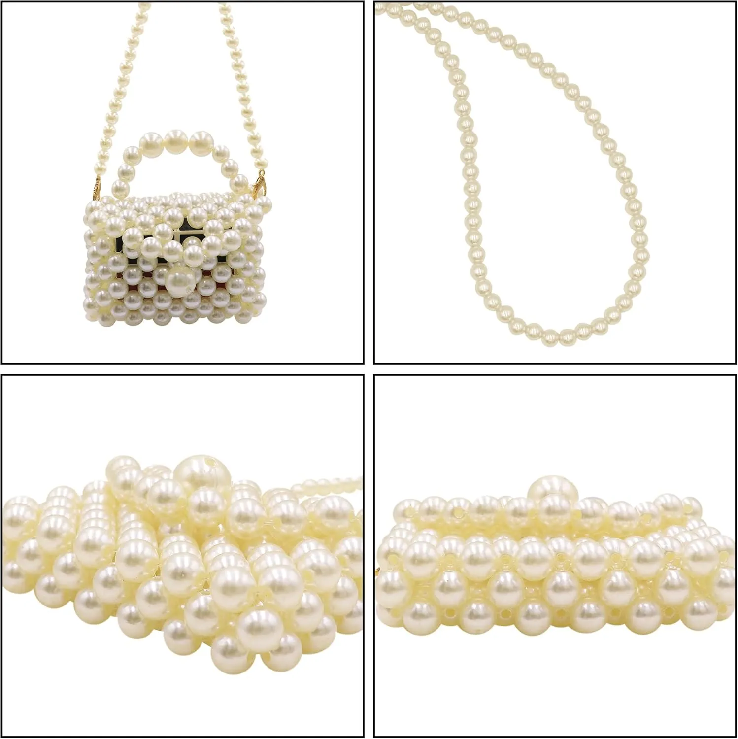 Girls Mini Pearl Purse Shoulder Clutch Evening Beaded Handbag for Women Party Wedding,Pearls Flap Handle Message Bag 1#