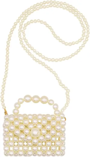 Girls Mini Pearl Purse Shoulder Clutch Evening Beaded Handbag for Women Party Wedding,Pearls Flap Handle Message Bag 1#