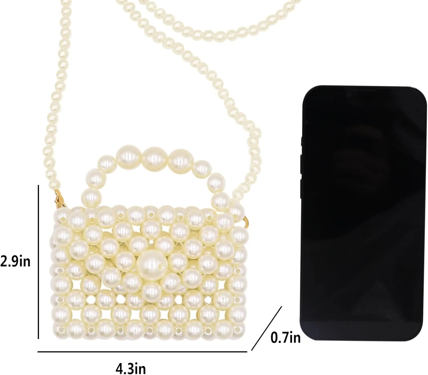 Girls Mini Pearl Purse Shoulder Clutch Evening Beaded Handbag for Women Party Wedding,Pearls Flap Handle Message Bag 1#
