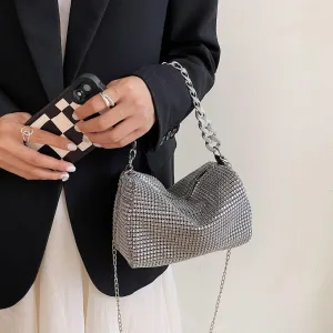 Glittering clutch bag fashion trend bright diamond crossbody niche crossbody bag Wedding Prom Party Club Purses Handbags(silver)