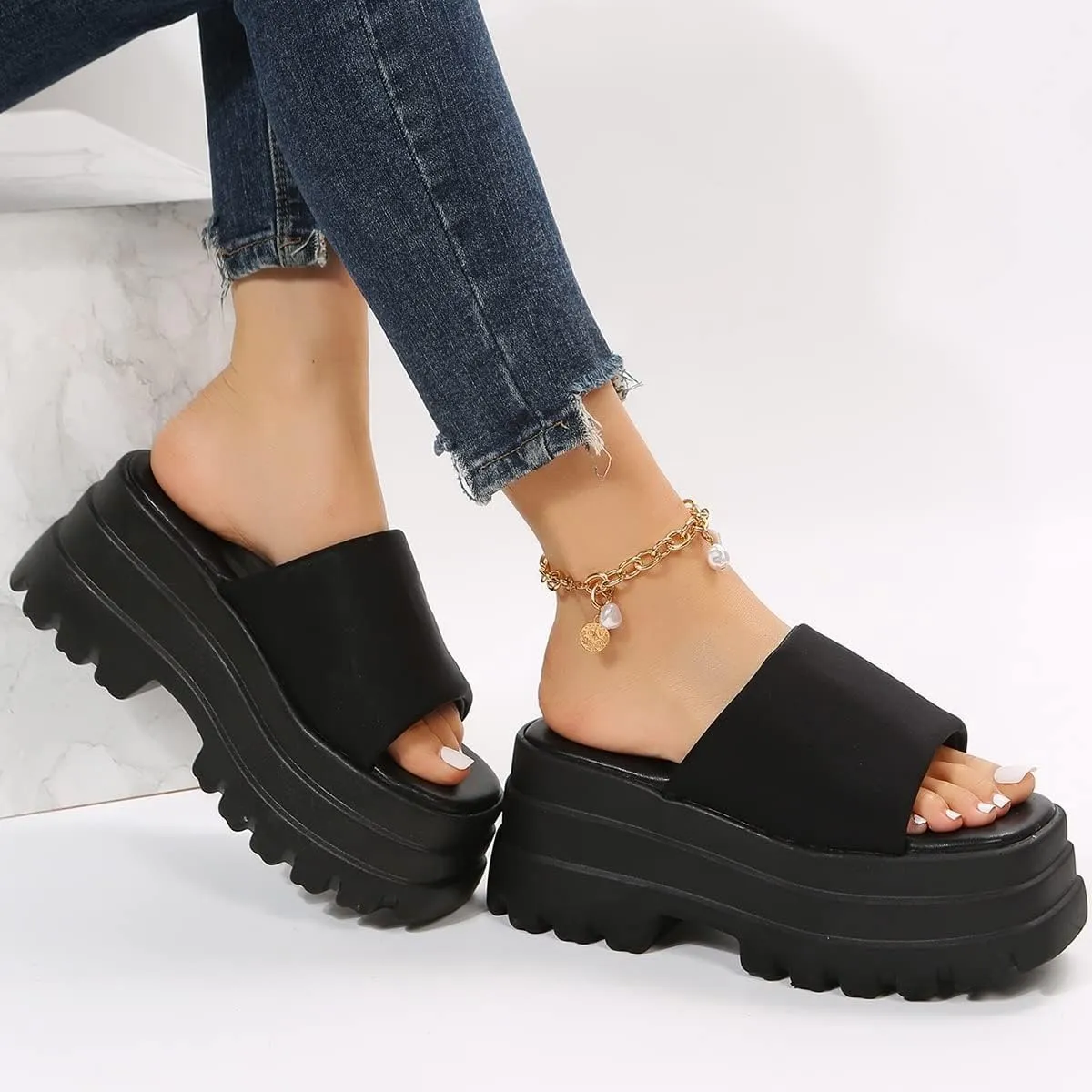 Gothniero womens Chunky Heels Slippers