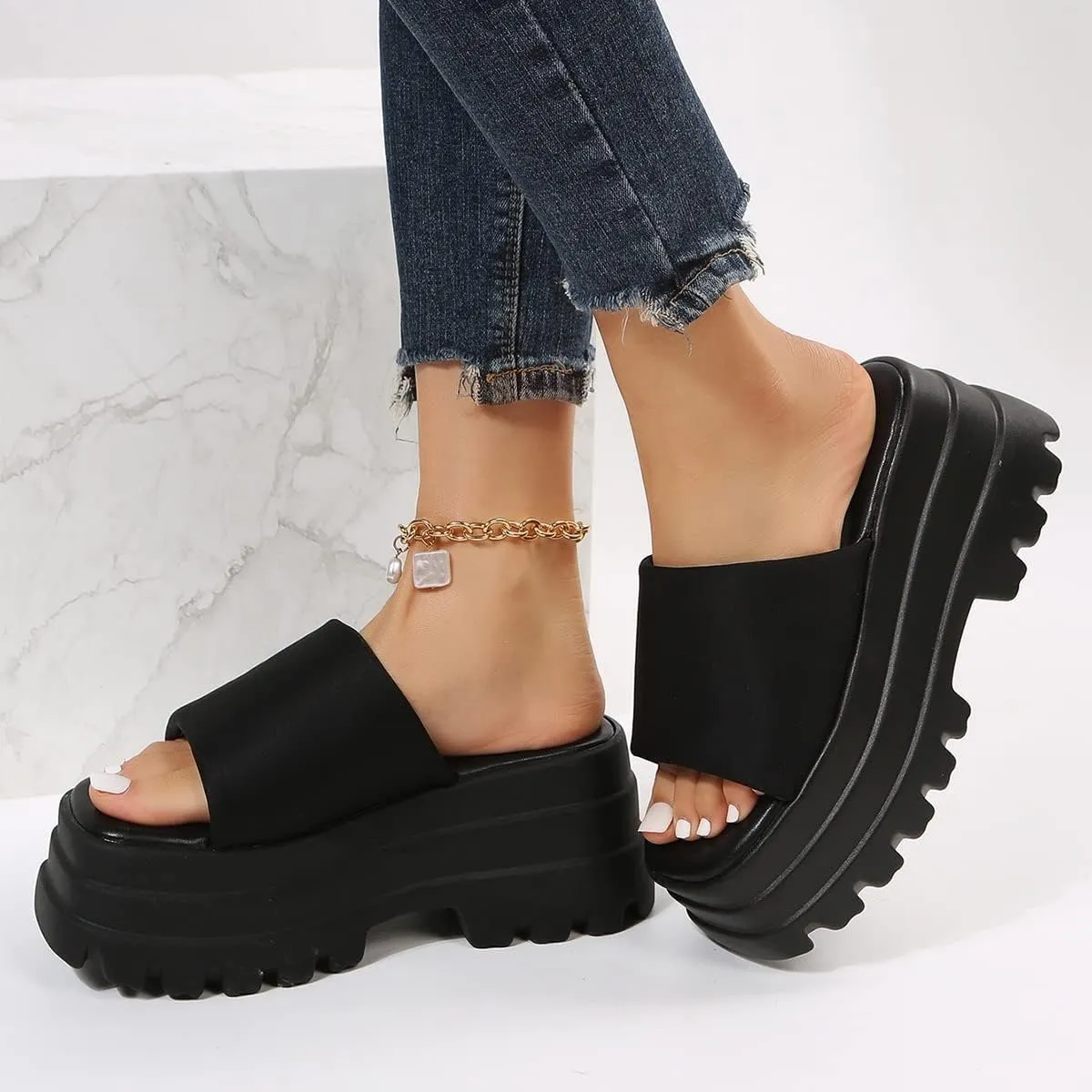 Gothniero womens Chunky Heels Slippers