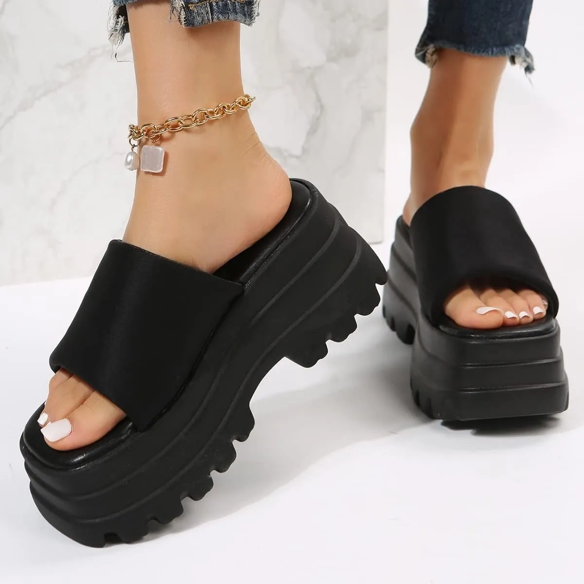 Gothniero womens Chunky Heels Slippers