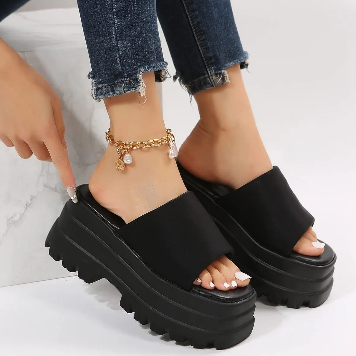 Gothniero womens Chunky Heels Slippers