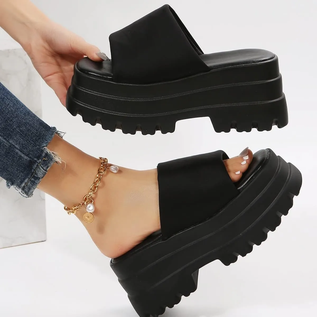 Gothniero womens Chunky Heels Slippers