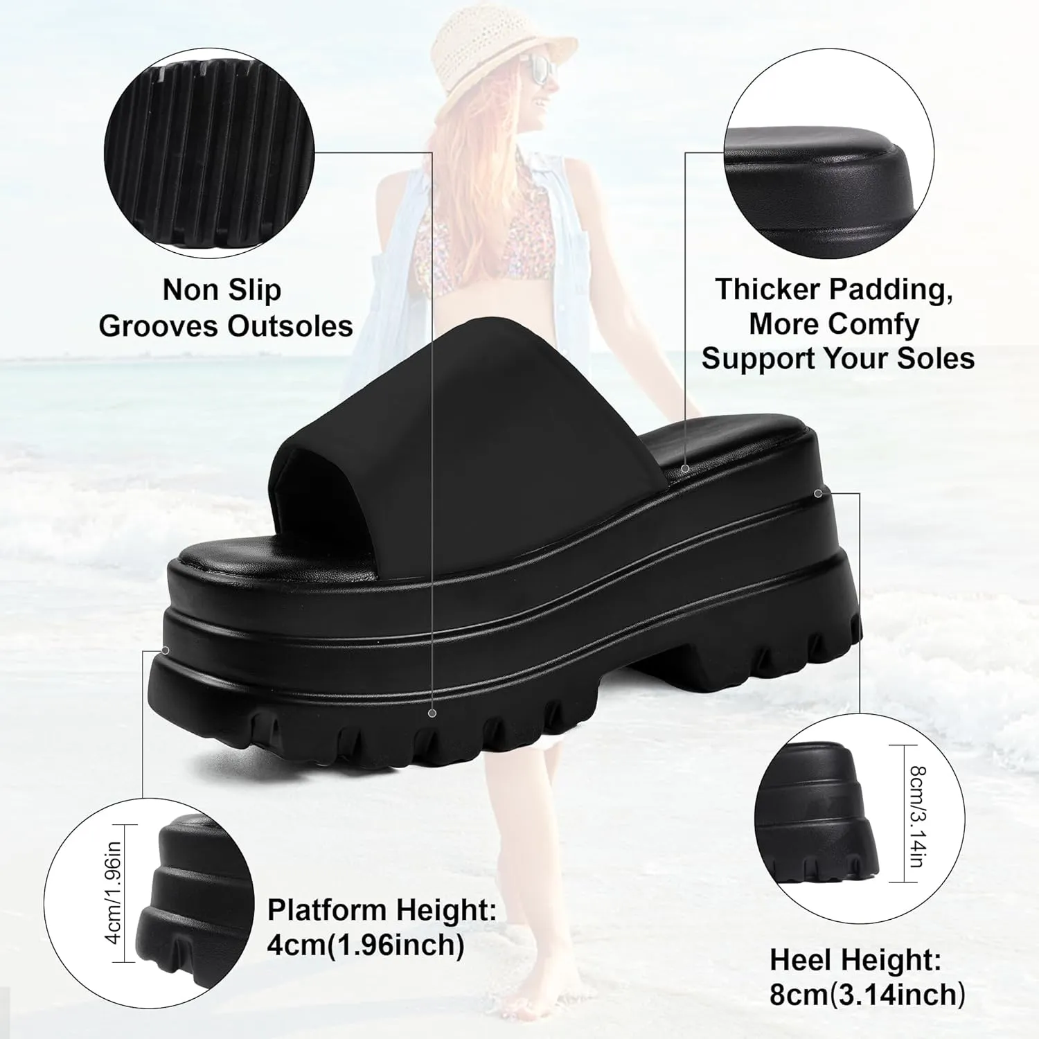 Gothniero womens Chunky Heels Slippers