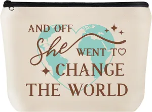 Graduation Gifts for Her Makeup Bag Travel Cosmetic Bag And Off She Went to Change the World Graduation Gift for Daughter Granddaughter Farewell gifts for Coworkers Friends01