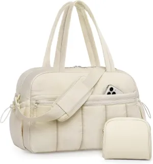 Gym Bag Women Duffle Bag - Travel Bag with Wet Pocket Carry on Weekender Bags for Women Water Resistant Travel Tote Bag Duffel Bag for Workout Sports Hospital Beige