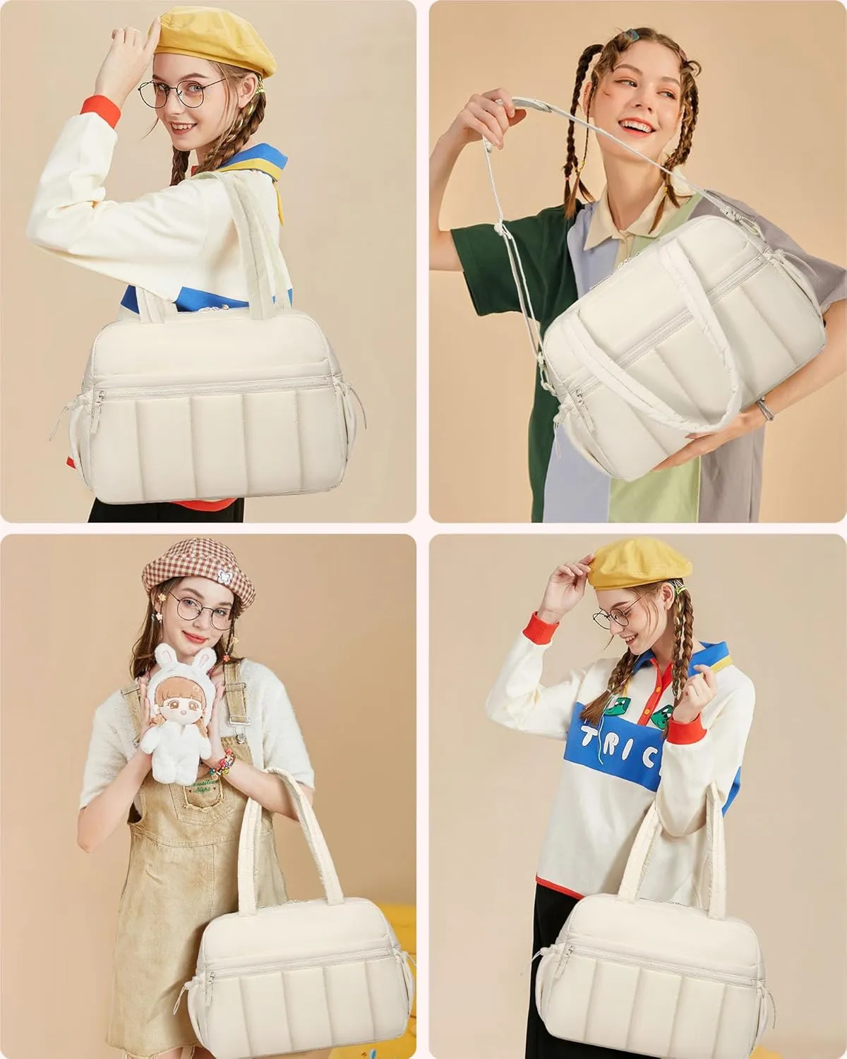 Gym Bag Women Duffle Bag - Travel Bag with Wet Pocket Carry on Weekender Bags for Women Water Resistant Travel Tote Bag Duffel Bag for Workout Sports Hospital Beige