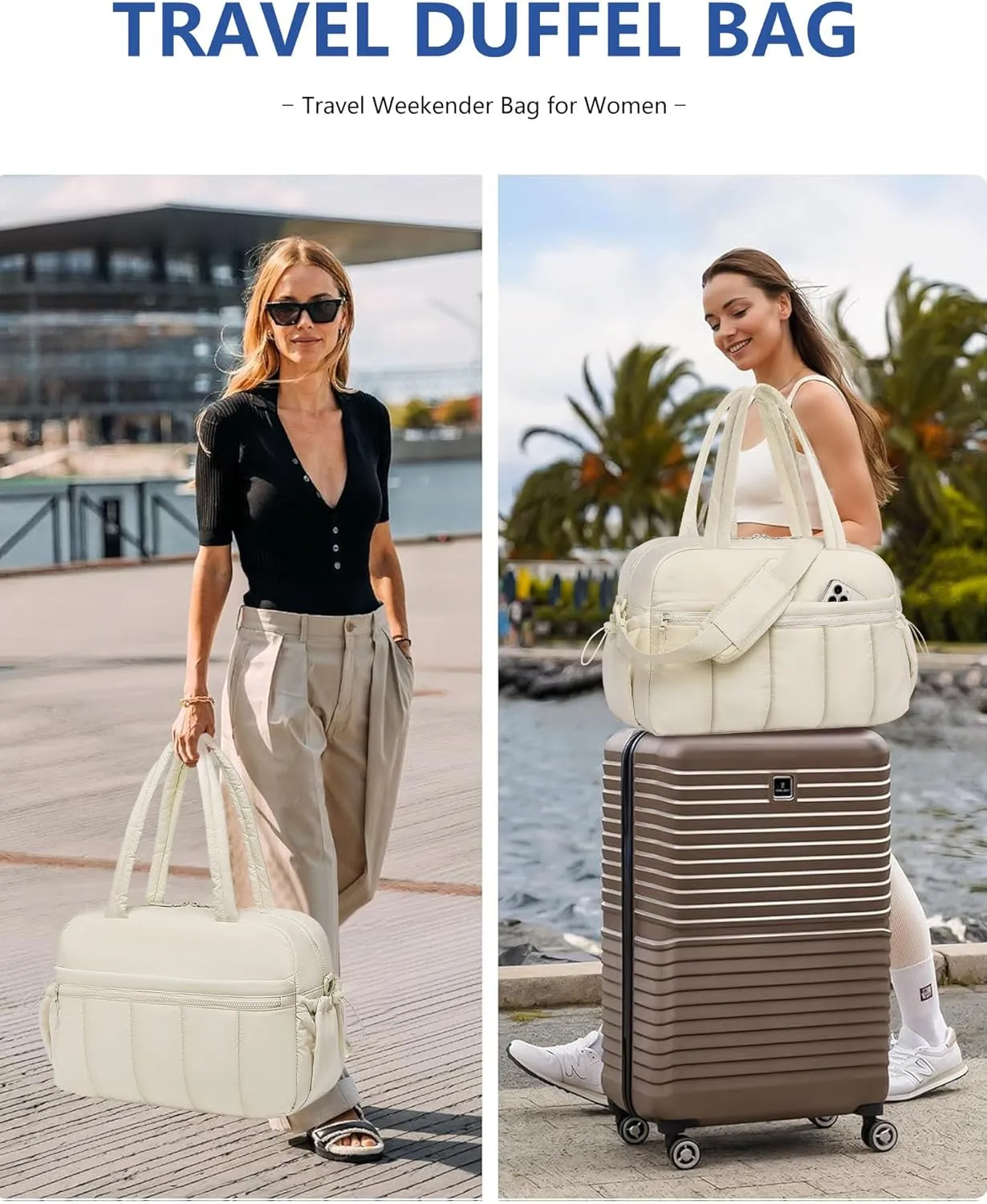 Gym Bag Women Duffle Bag - Travel Bag with Wet Pocket Carry on Weekender Bags for Women Water Resistant Travel Tote Bag Duffel Bag for Workout Sports Hospital Beige