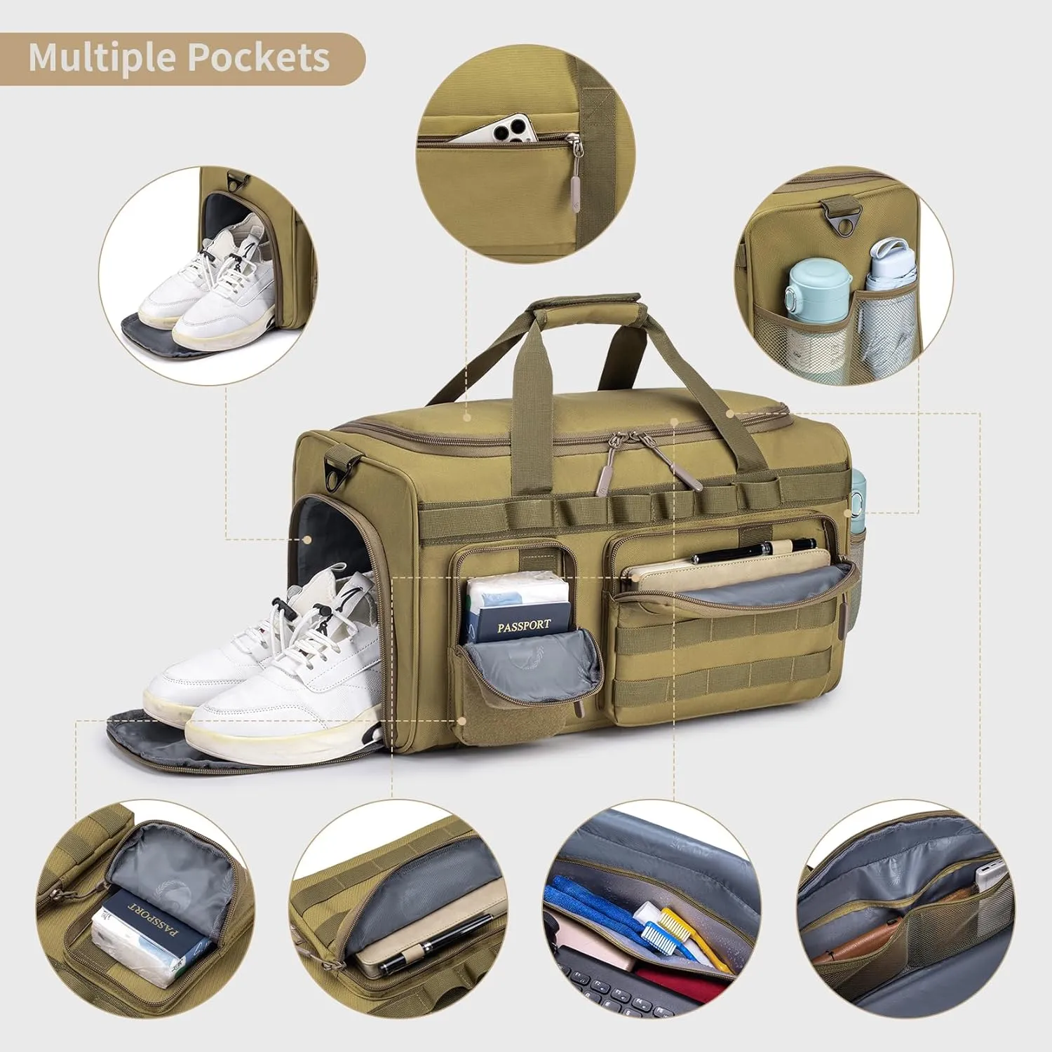 Gym Bags for Men Tactical Duffle Bag Sports Travel Bag Gym Weekender Overnight Backpack with Shoe Compartment and Wet Pocket 3 In 1 Tactical Military Backpack