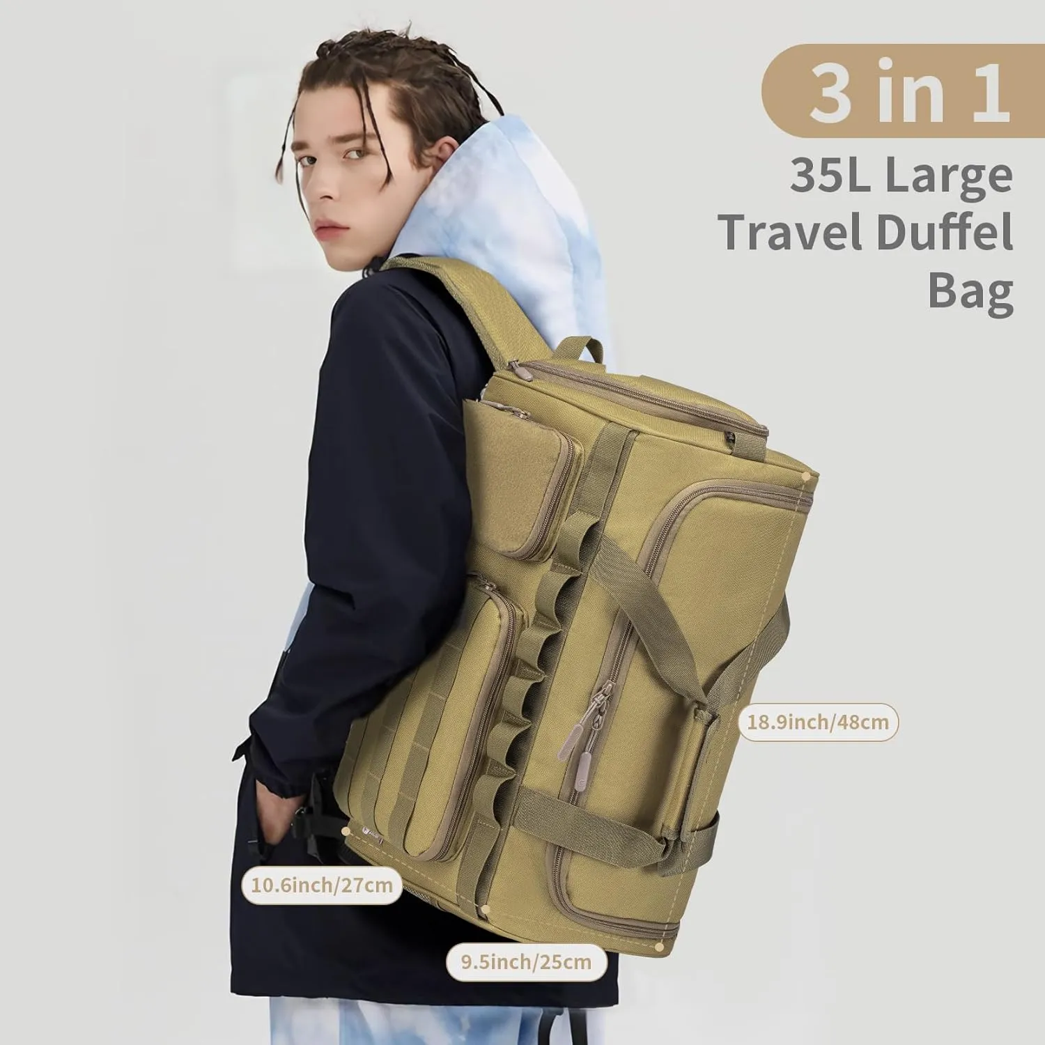 Gym Bags for Men Tactical Duffle Bag Sports Travel Bag Gym Weekender Overnight Backpack with Shoe Compartment and Wet Pocket 3 In 1 Tactical Military Backpack