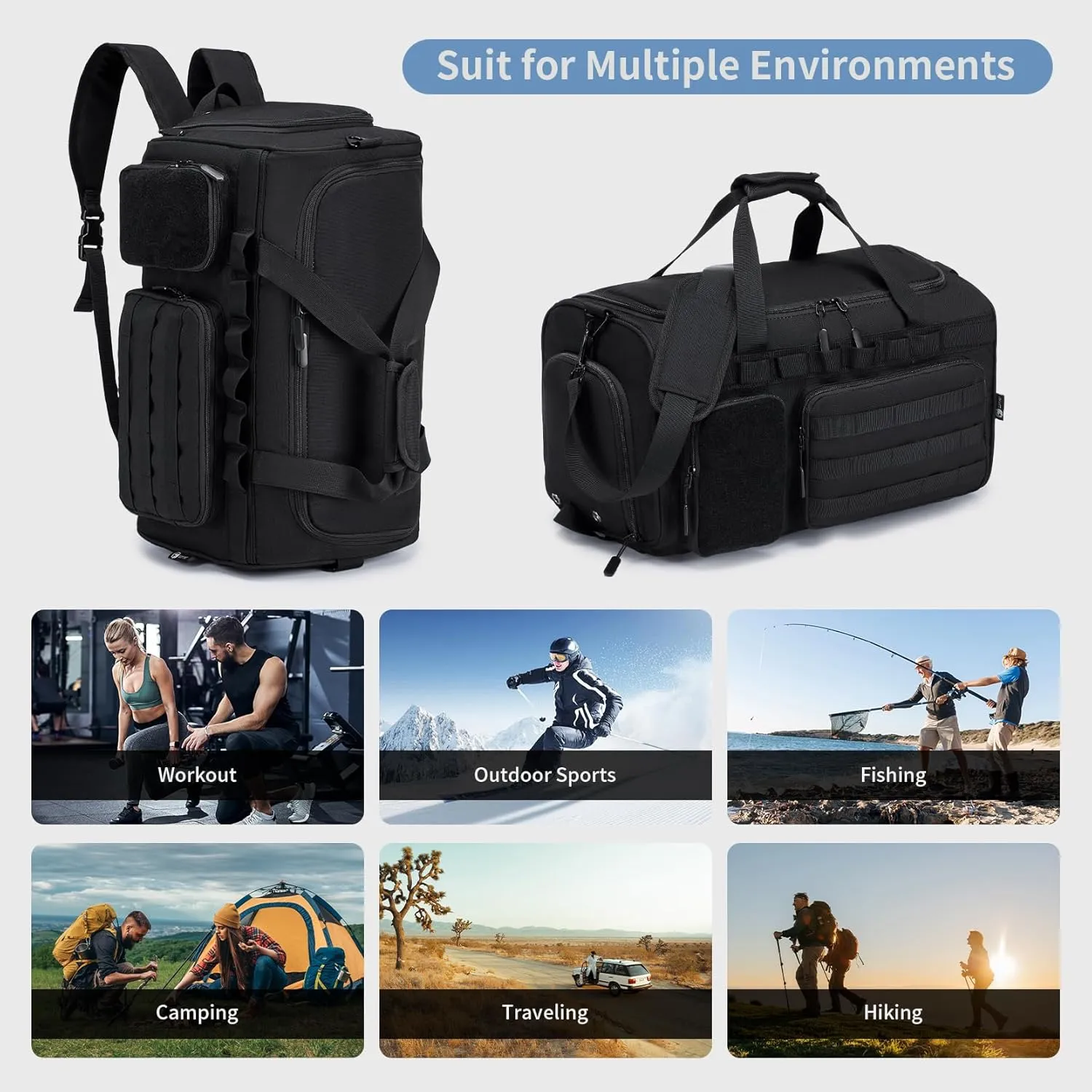 Gym Bags for Men Tactical Duffle Bag Sports Travel Bag Gym Weekender Overnight Backpack with Shoe Compartment and Wet Pocket 3 In 1 Tactical Military Backpack