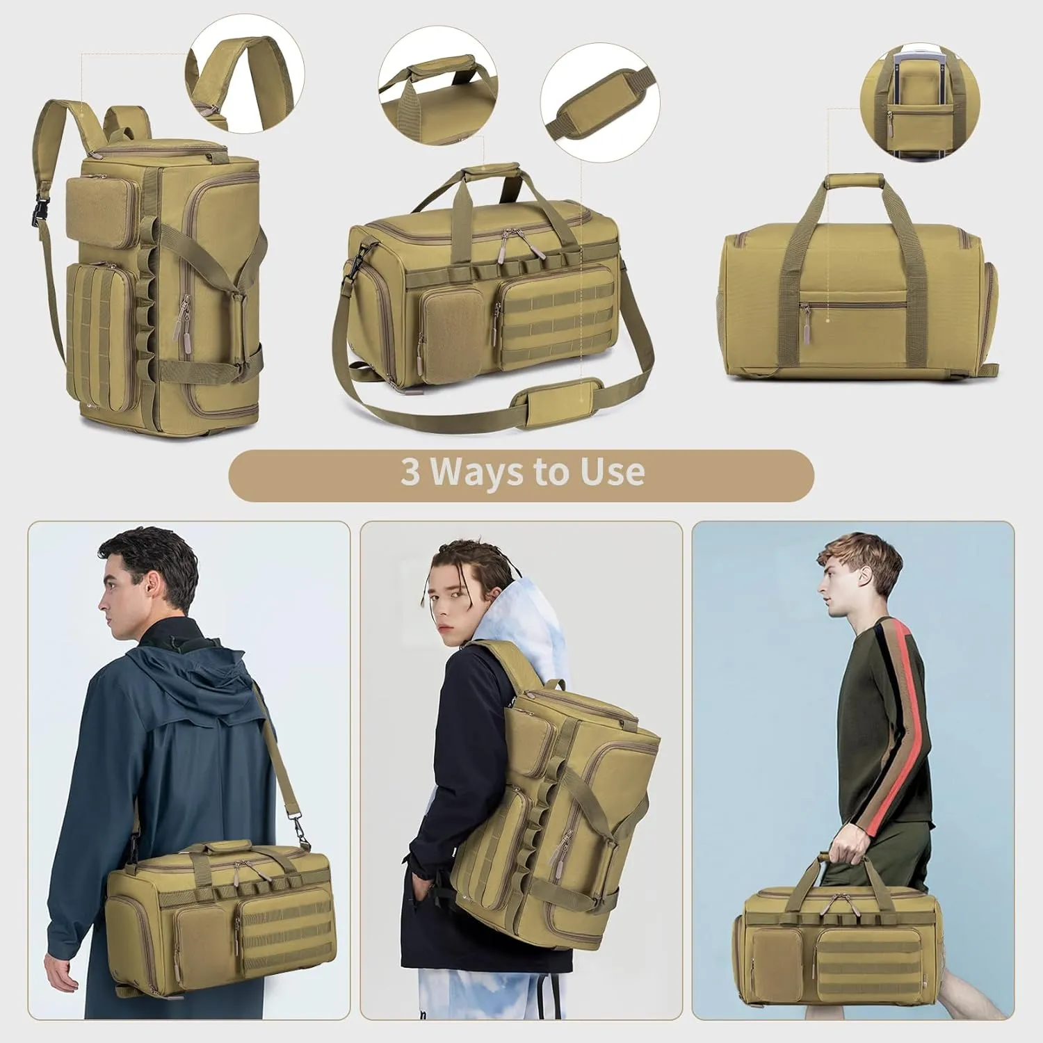 Gym Bags for Men Tactical Duffle Bag Sports Travel Bag Gym Weekender Overnight Backpack with Shoe Compartment and Wet Pocket 3 In 1 Tactical Military Backpack