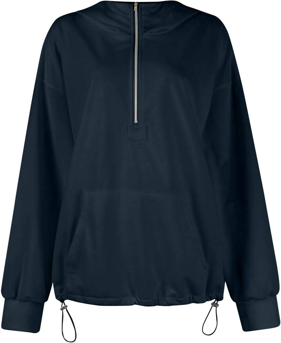 Half Zip Pullover Women Casual Long Sleeve Lapel Hooded Sweatshirt Cute Hoodies with Adjustable Drawstring Bottom