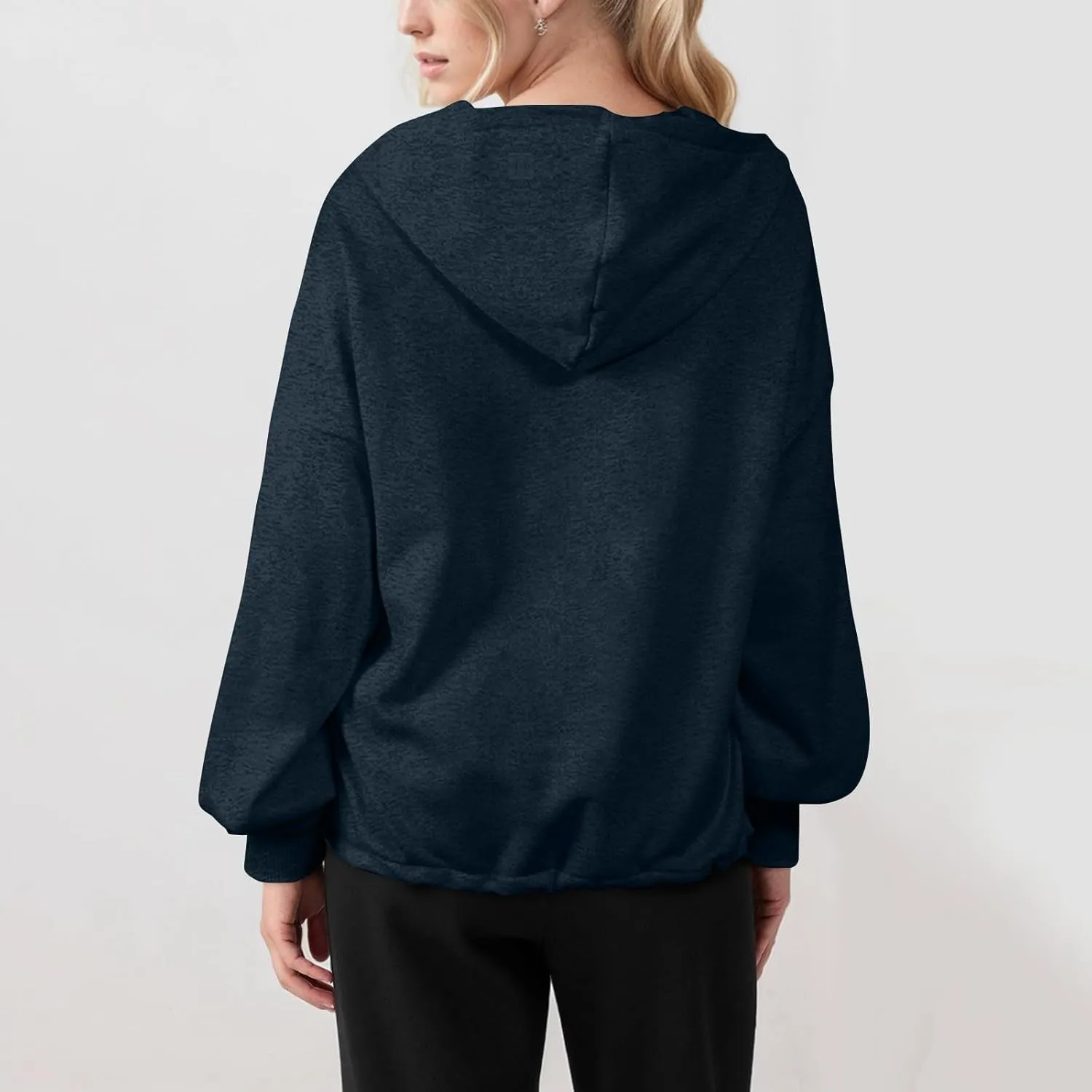 Half Zip Pullover Women Casual Long Sleeve Lapel Hooded Sweatshirt Cute Hoodies with Adjustable Drawstring Bottom