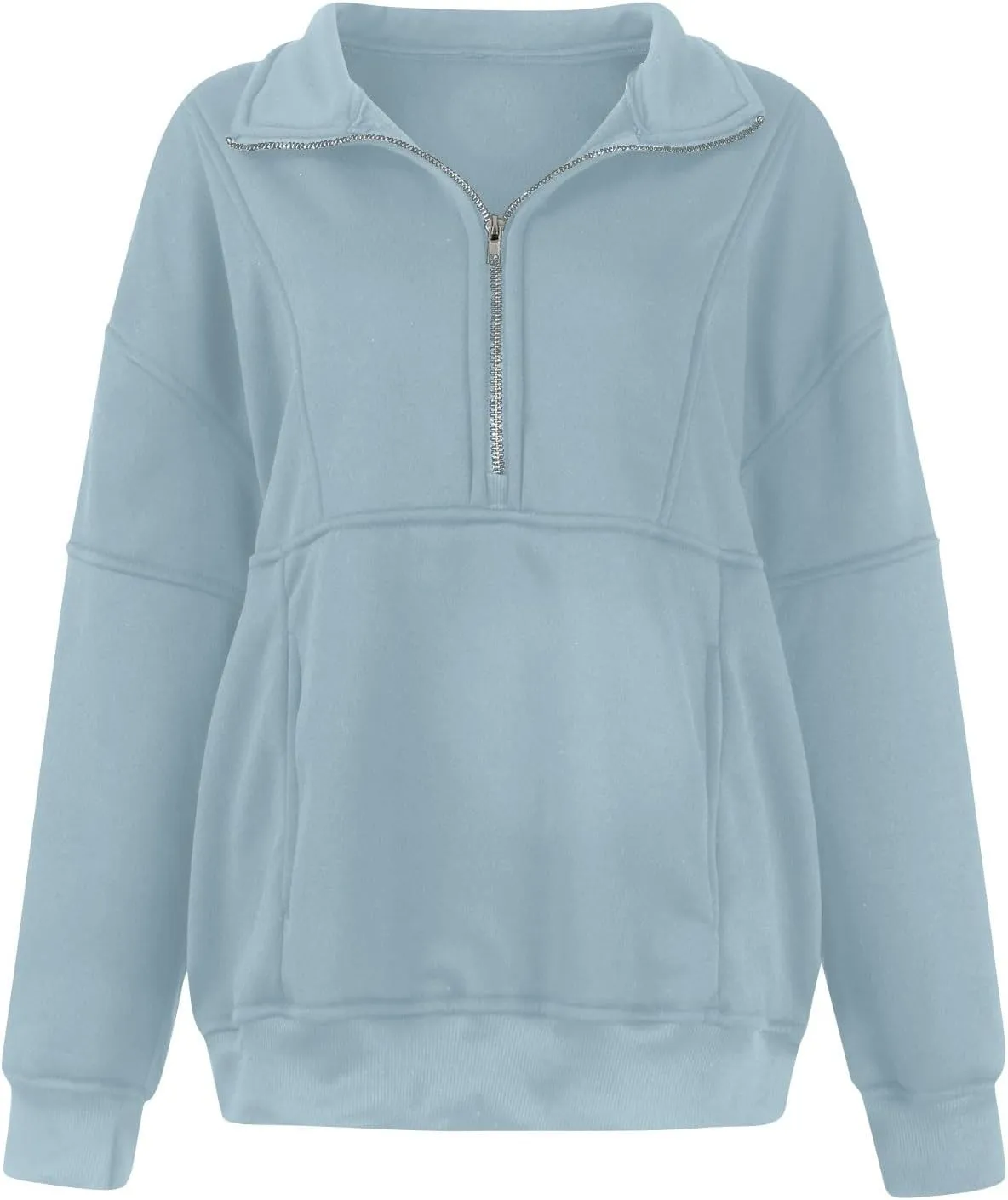 Half Zip Pullover Women Cropped Fleece Oversized Sweatshirt Long Sleeve Thumb Hole Quarter Zipper Hoodies with Pockets