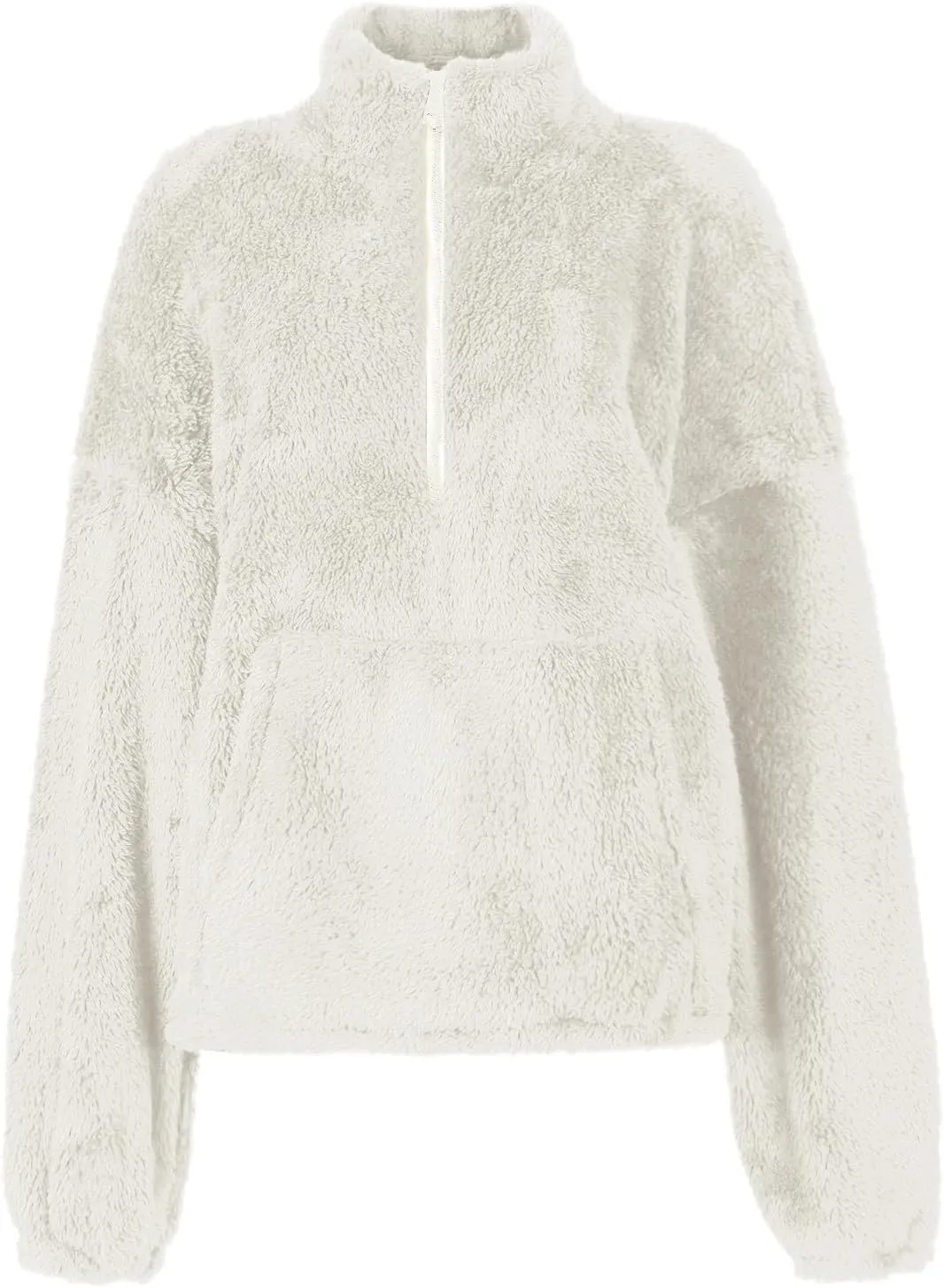 Half Zip Sweatshirt Women Fuzzy Pullover Fleece Sweatshirts Loose Fit Zipper Faux Fur Warm Clothes Winter Tops