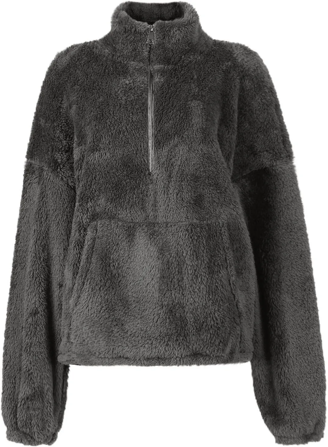 Half Zip Sweatshirt Women Fuzzy Pullover Fleece Sweatshirts Loose Fit Zipper Faux Fur Warm Clothes Winter Tops