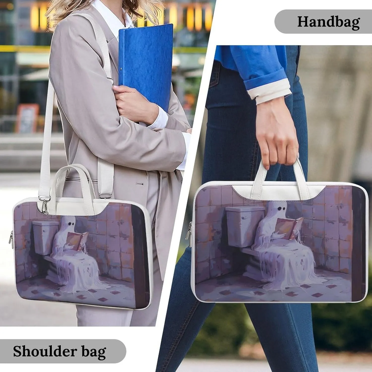 Halloween Ghost on Toilet Laptop Tote Bag Waterproof Computer Carrying Case Business Office Briefcase