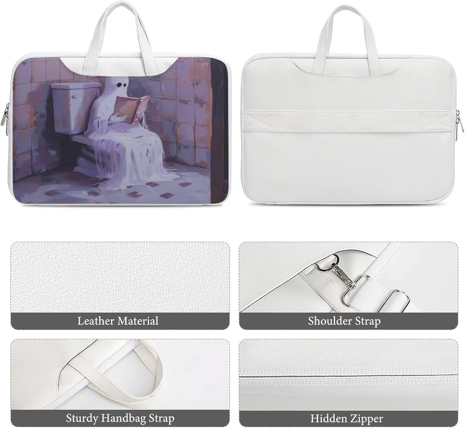 Halloween Ghost on Toilet Laptop Tote Bag Waterproof Computer Carrying Case Business Office Briefcase