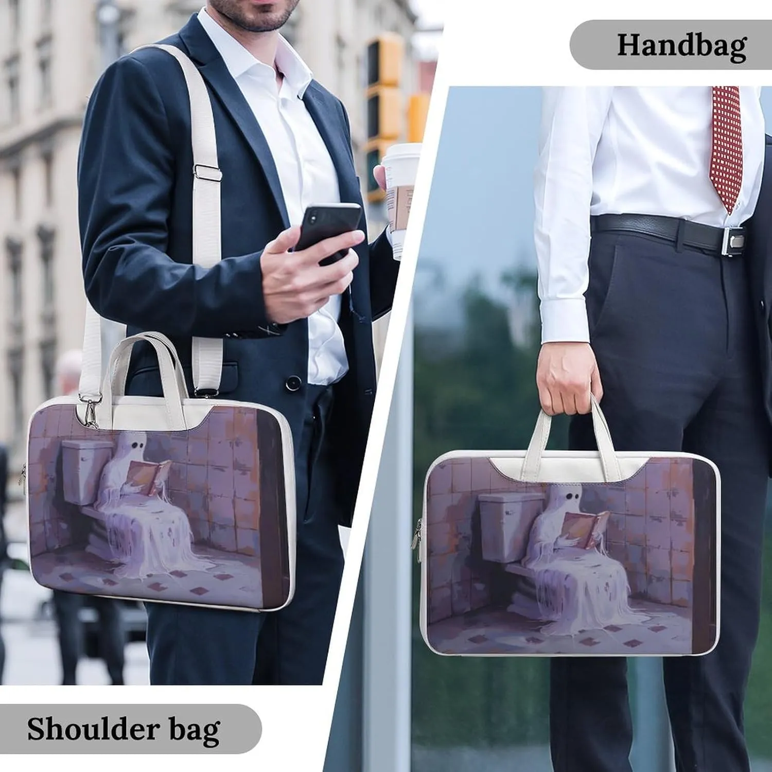 Halloween Ghost on Toilet Laptop Tote Bag Waterproof Computer Carrying Case Business Office Briefcase