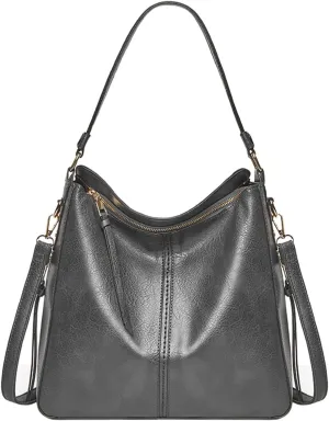 Handbags For Women Large Designer Ladies Bag Bucket Purse Faux Leather Large Tote Bag with Zipper Bags (Grey, One Size)