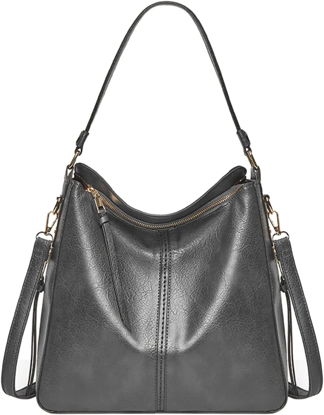 Handbags For Women Large Designer Ladies Bag Bucket Purse Faux Leather Large Tote Bag with Zipper Bags (Grey, One Size)