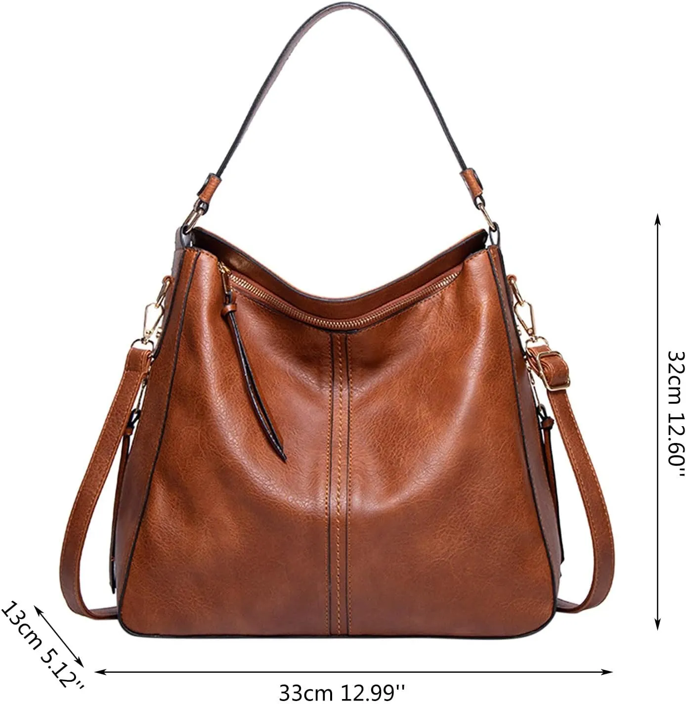 Handbags For Women Large Designer Ladies Bag Bucket Purse Faux Leather Large Tote Bag with Zipper (Coffee, One Size)