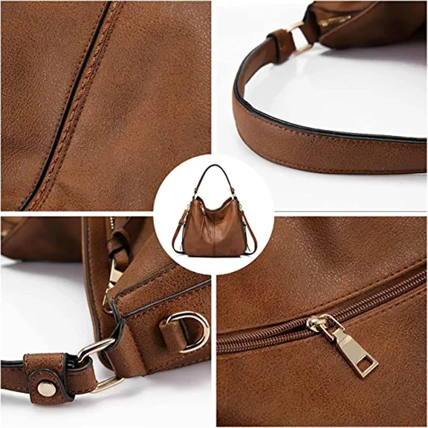 Handbags For Women Large Designer Ladies Bag Bucket Purse Faux Leather Large Tote Bag with Zipper (Coffee, One Size)