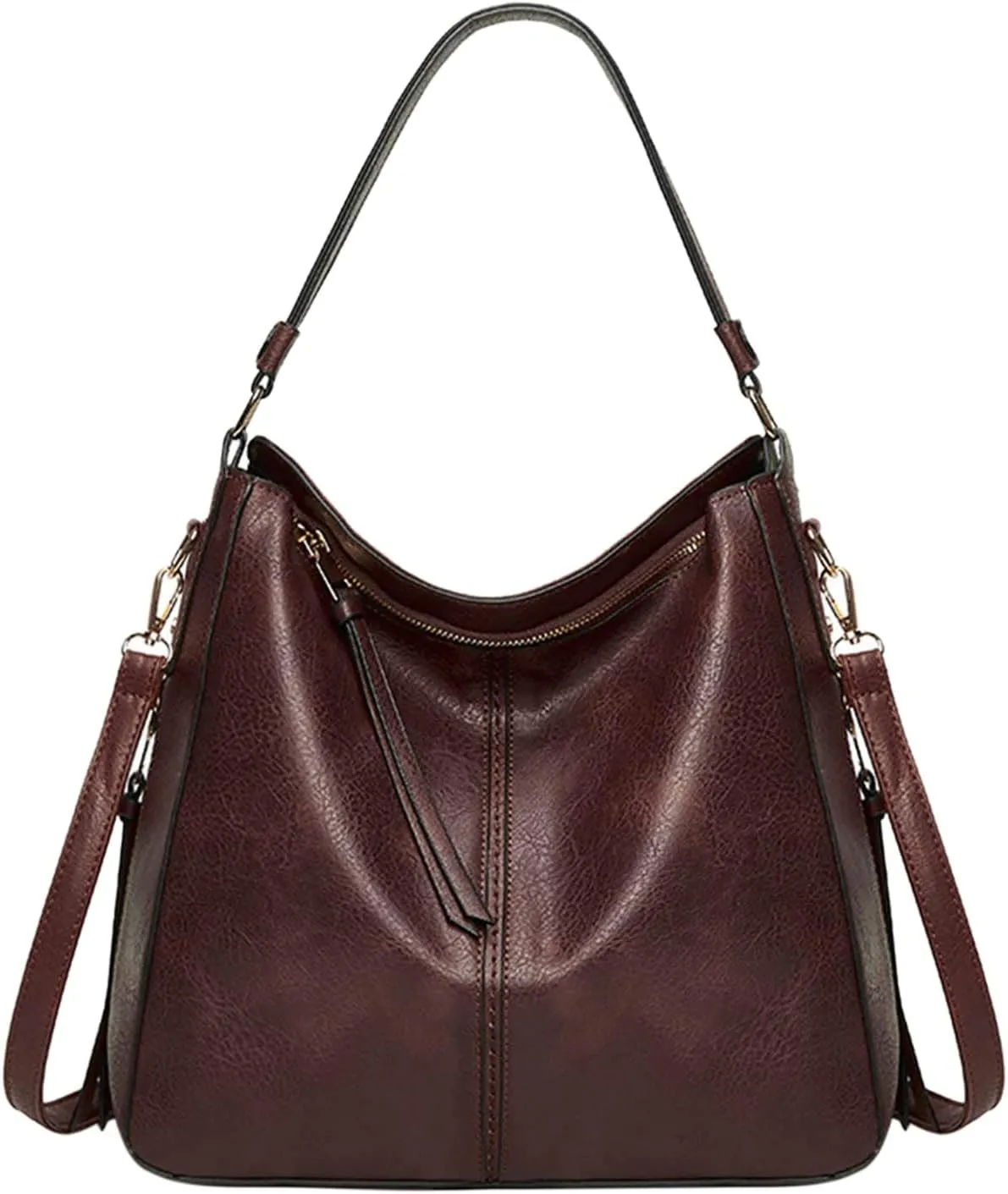 Handbags For Women Large Designer Ladies Bag Bucket Purse Faux Leather Large Tote Bag with Zipper (Coffee, One Size)