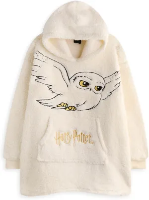 Harry Potter Oversized Wearable Blanket Hoodie Options for Men and Women | White AOP, Hedwig or Navy with Logo Sherpa Fleece