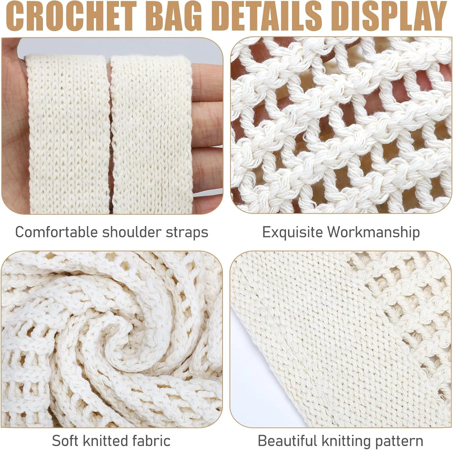 hatisan Crochet Bags for Women - Summer Beach Tote, Aesthetic Hippie Knit Bag