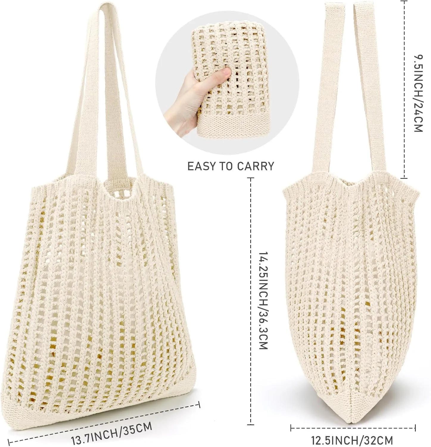 hatisan Crochet Bags for Women - Summer Beach Tote, Aesthetic Hippie Knit Bag