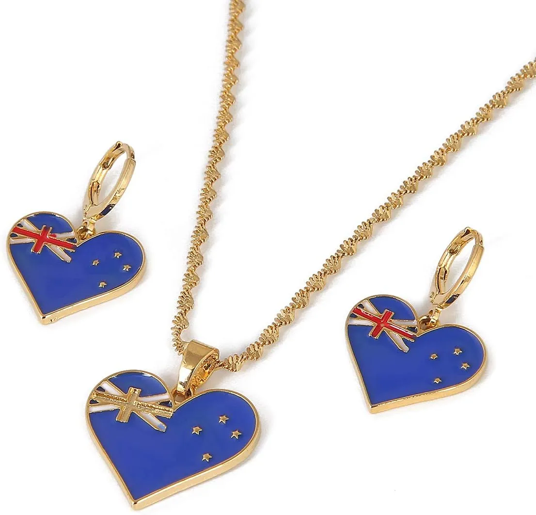 Heart Enamel Australia Pendant Necklaces Jewellery Gold Color Jewelry Australia Flag Jewelry